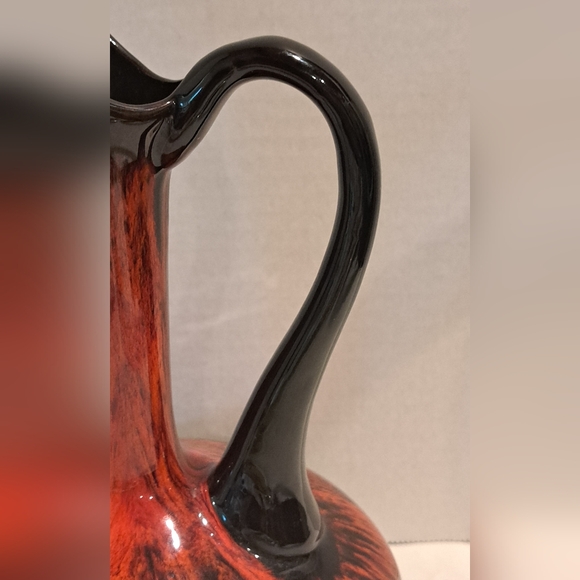 Vintage Canuck Pottery Pitcher Evangeline Ware Lava Drip Glaze In Red/Orange. - Picture 7 of 8